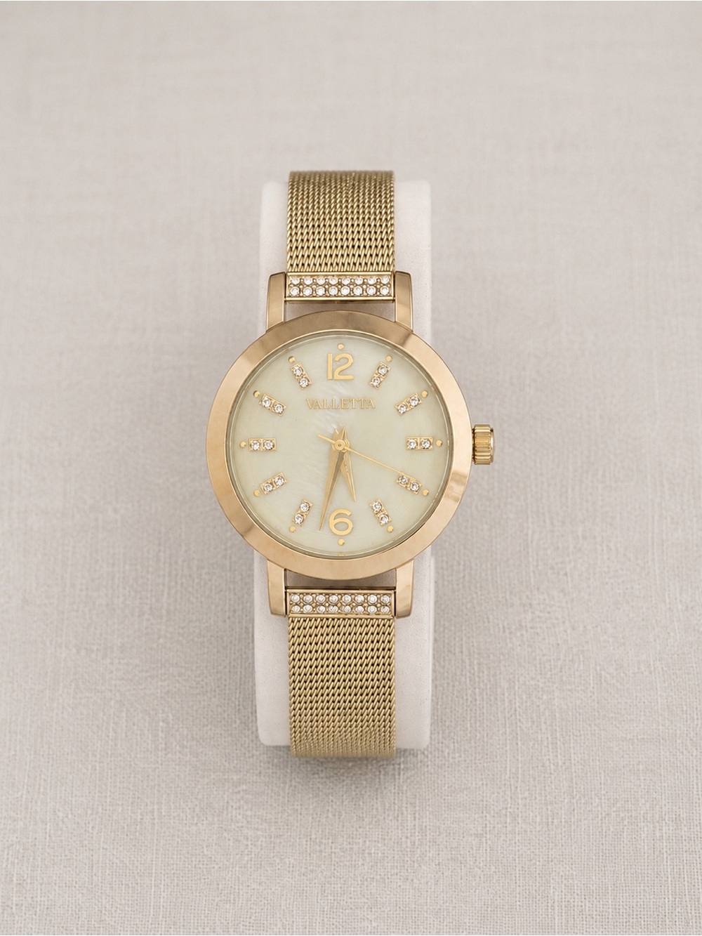 Valletta Women's Gold Mesh Watch with Crystal Accents